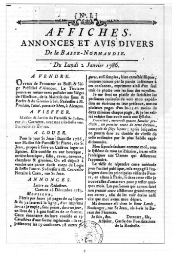 Les Affiches, premier journal de la région, 1786