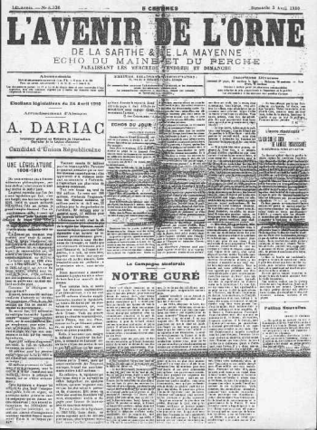La candidature de Dariac, Avenir de l'Orne, 1910
