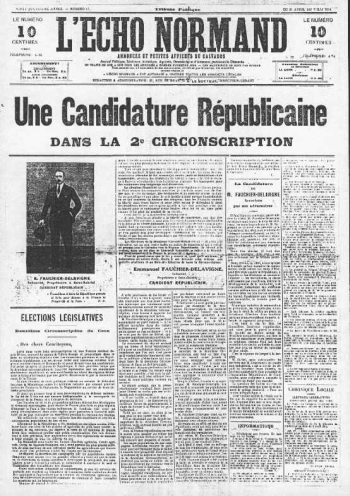 L'Écho Normand prend fait et cause pour Fauchier-Delavigne, candidat républicain, 1914